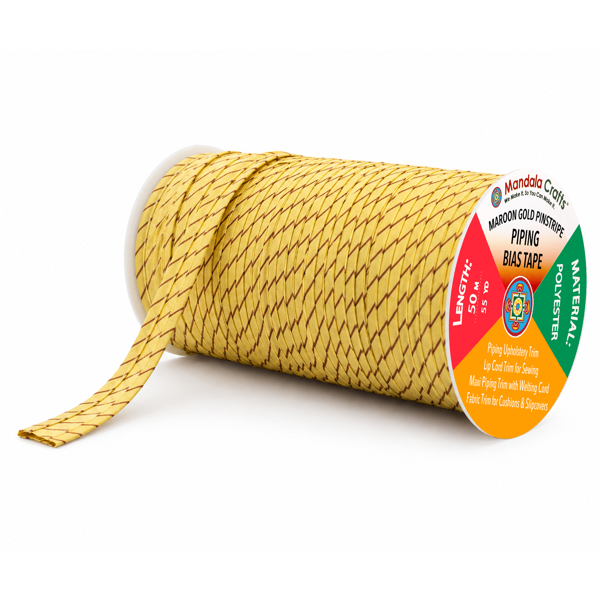 55 Yards Maxi Piping Trim with Welting Cord - 1/2 Inch Maxi Piping Bias Tape for Sewing - Lip Cord Trim by The Yard for Upholstery Trimming