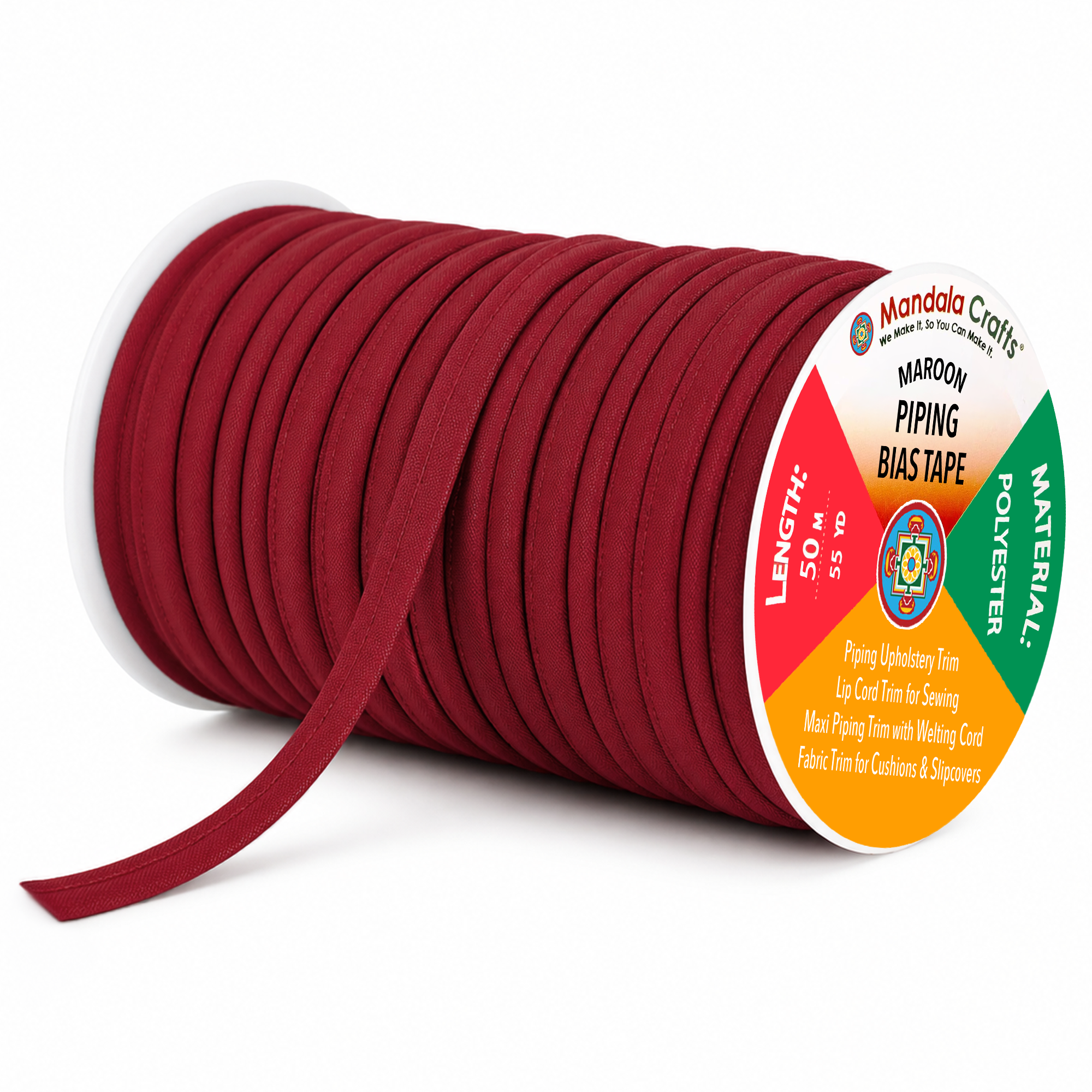 55 Yards Maxi Piping Trim with Welting Cord - 1/2 Inch Maxi Piping Bias Tape for Sewing - Lip Cord Trim by The Yard for Upholstery Trimming