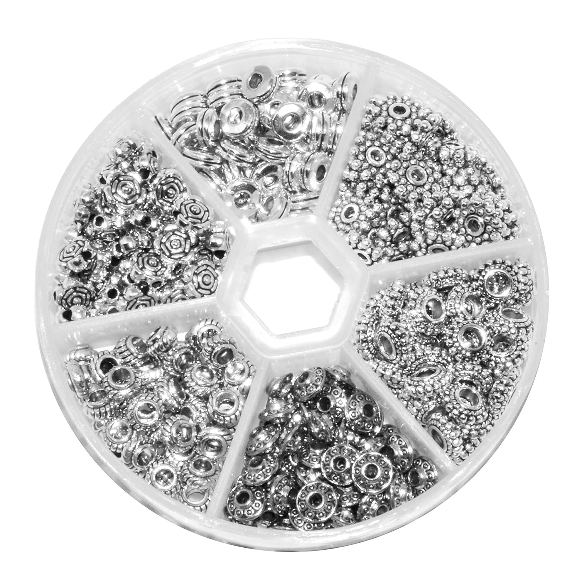 Mandala Crafts Assorted Tibetan Metal Accent Charm Spacer Finding Beads with Holes for Bracelet Necklace Jewelry Making (6 to 7 mm, Antique Silver Color)