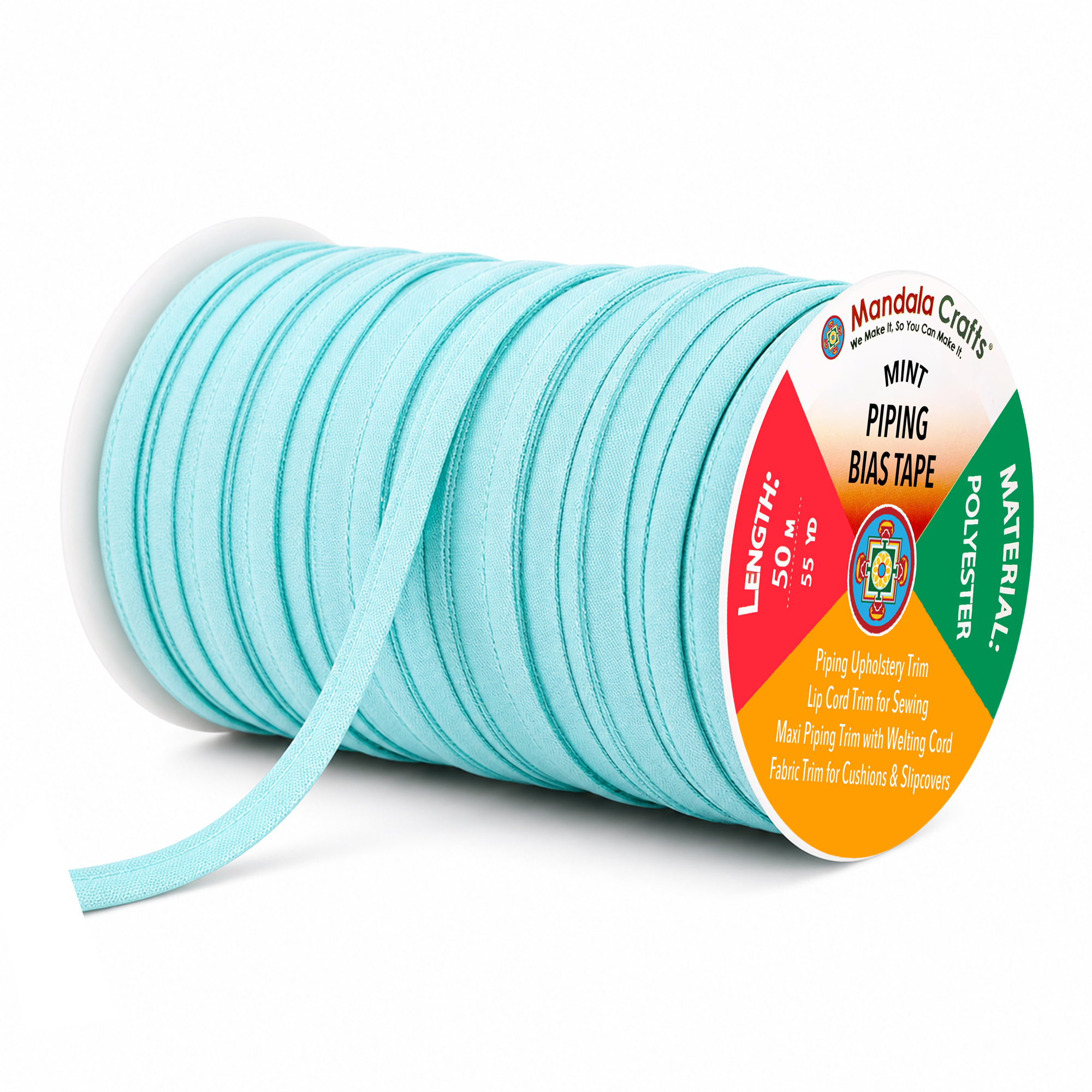 55 Yards Maxi Piping Trim with Welting Cord - 1/2 Inch Maxi Piping Bias Tape for Sewing - Lip Cord Trim by The Yard for Upholstery Trimming
