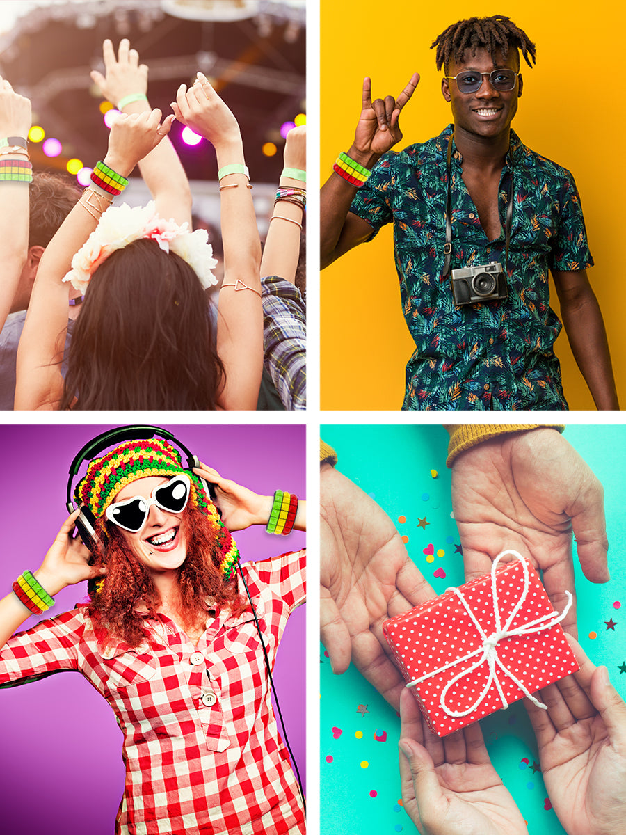 Leather Womens Mens Rasta Bracelet Set - Rasta Wrap Boho Mens Hippy Bracelet - Jamaican Reggae Bracelet Black Green Yellow Red Bohemian Hippie Wristband