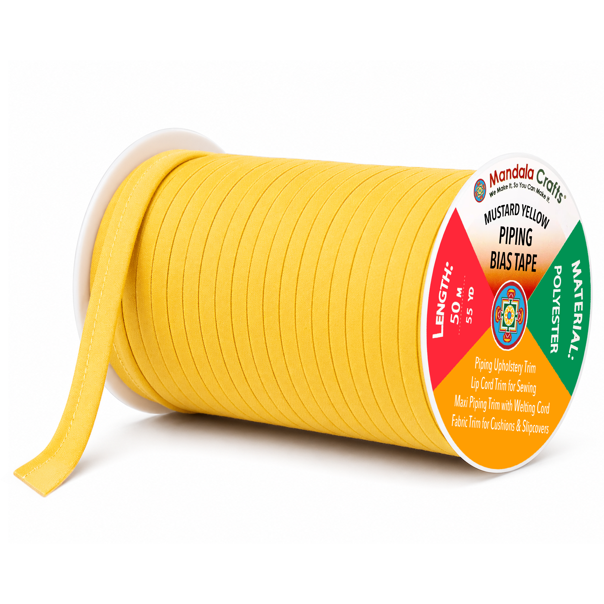 55 Yards Maxi Piping Trim with Welting Cord - 1/2 Inch Maxi Piping Bias Tape for Sewing - Lip Cord Trim by The Yard for Upholstery Trimming