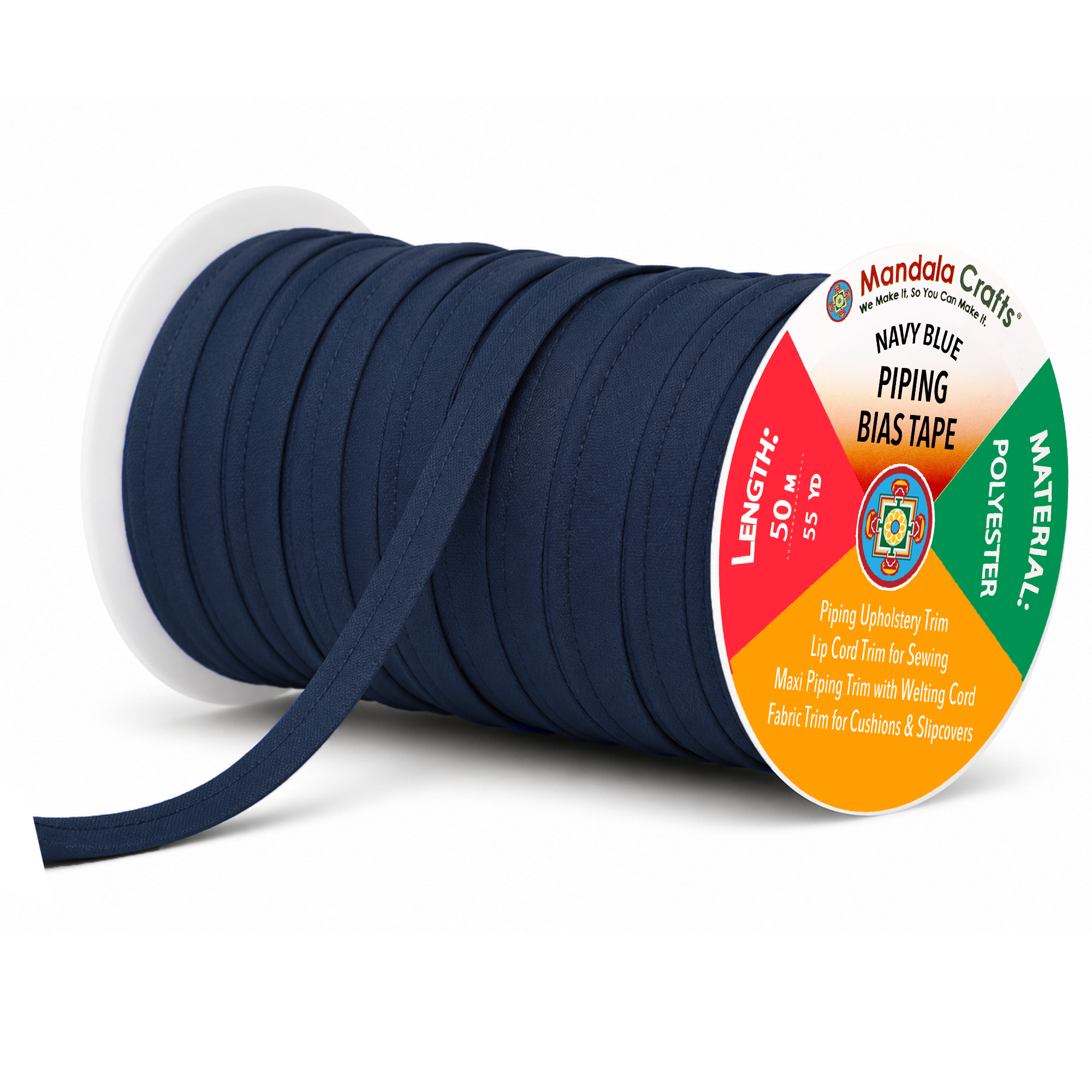55 Yards Maxi Piping Trim with Welting Cord - 1/2 Inch Maxi Piping Bias Tape for Sewing - Lip Cord Trim by The Yard for Upholstery Trimming