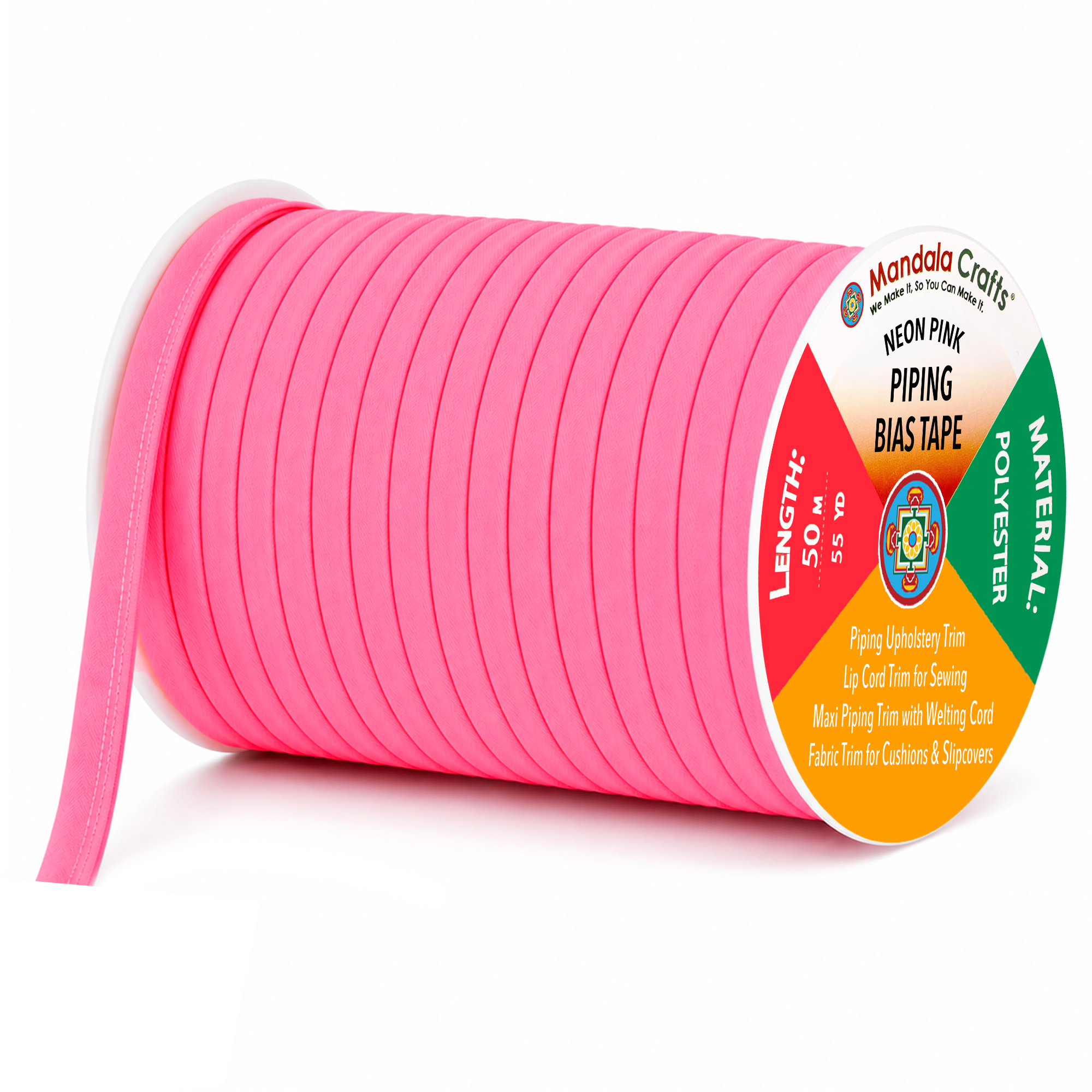 55 Yards Maxi Piping Trim with Welting Cord - 1/2 Inch Maxi Piping Bias Tape for Sewing - Lip Cord Trim by The Yard for Upholstery Trimming