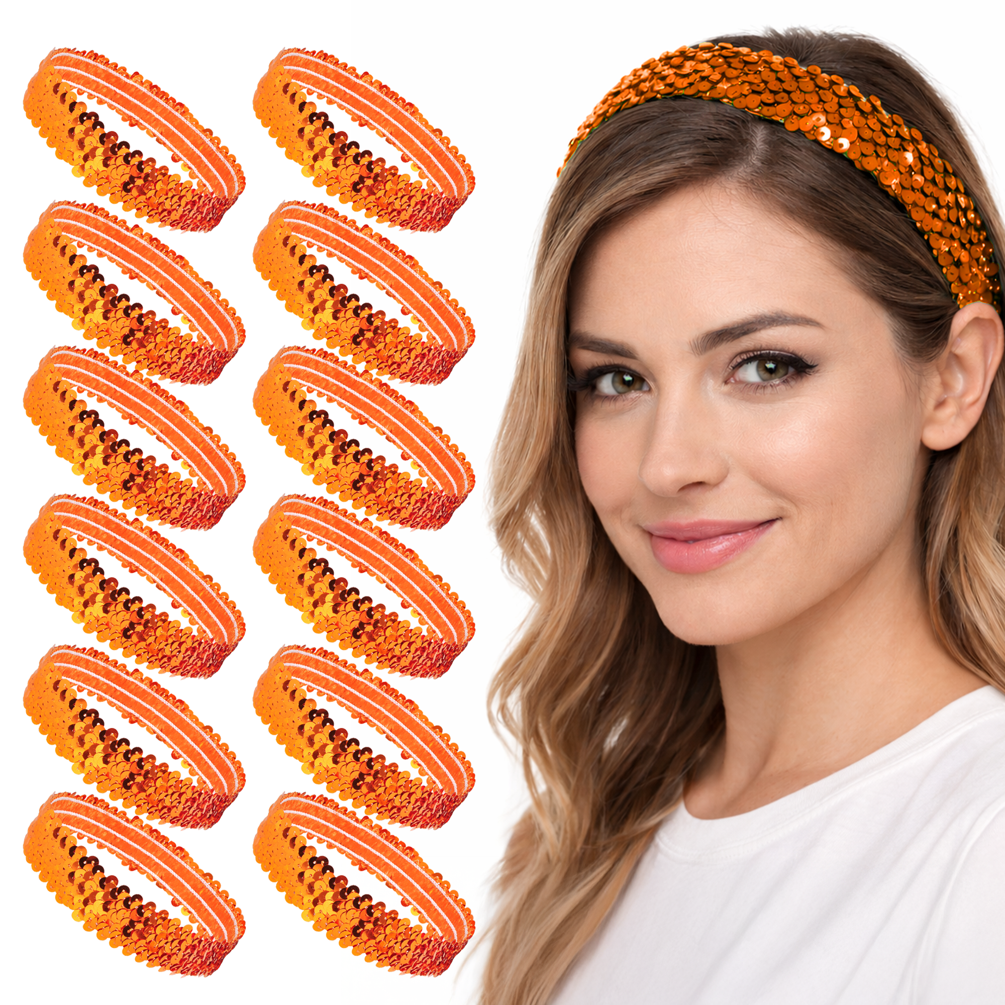 Mandala Crafts Stretch Elastic Sequin Headband, Sparkle Glitter Fashion Head Band 12 Pack Set for Sports, Dance, Party, Women, Girls, Babies