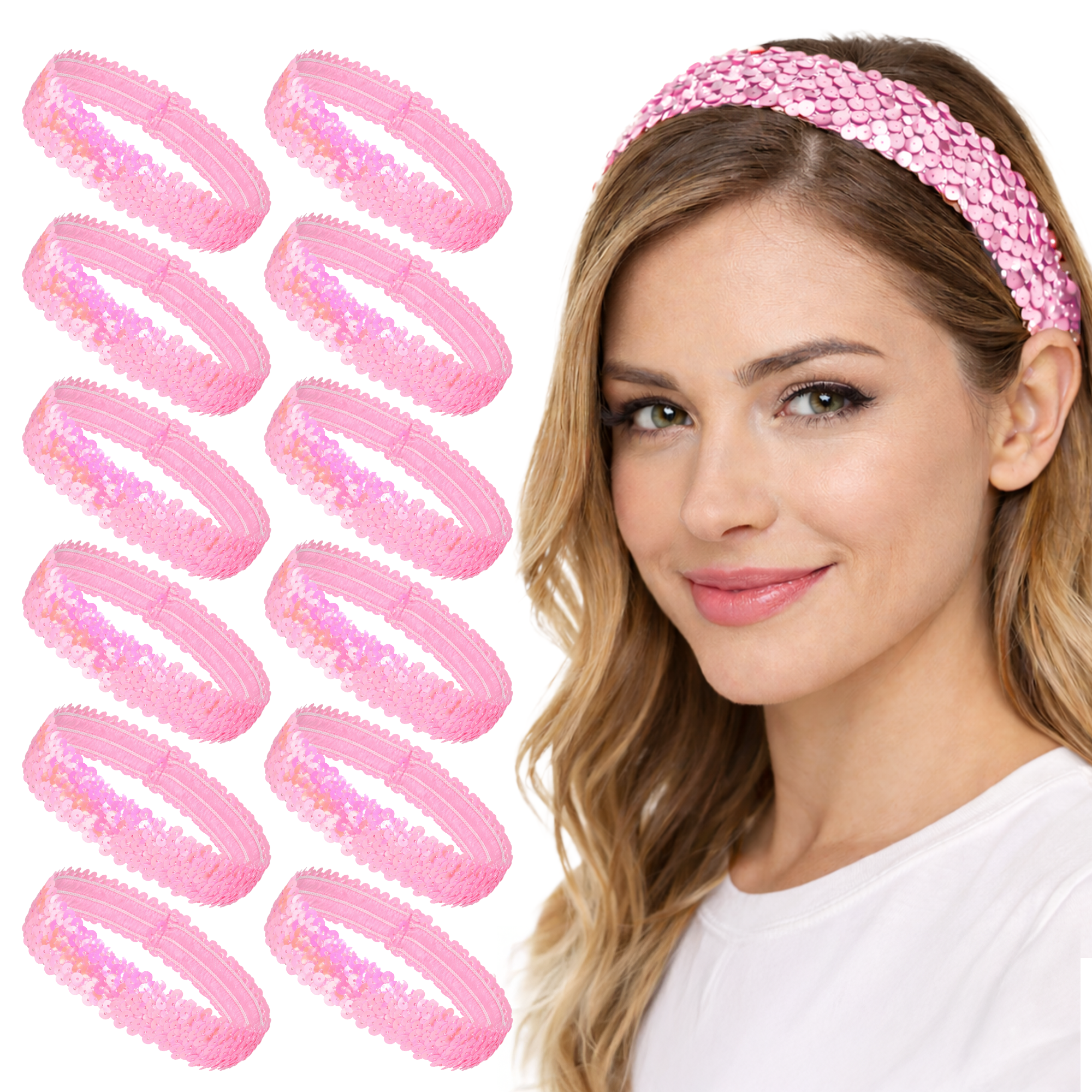 Mandala Crafts Stretch Elastic Sequin Headband, Sparkle Glitter Fashion Head Band 12 Pack Set for Sports, Dance, Party, Women, Girls, Babies