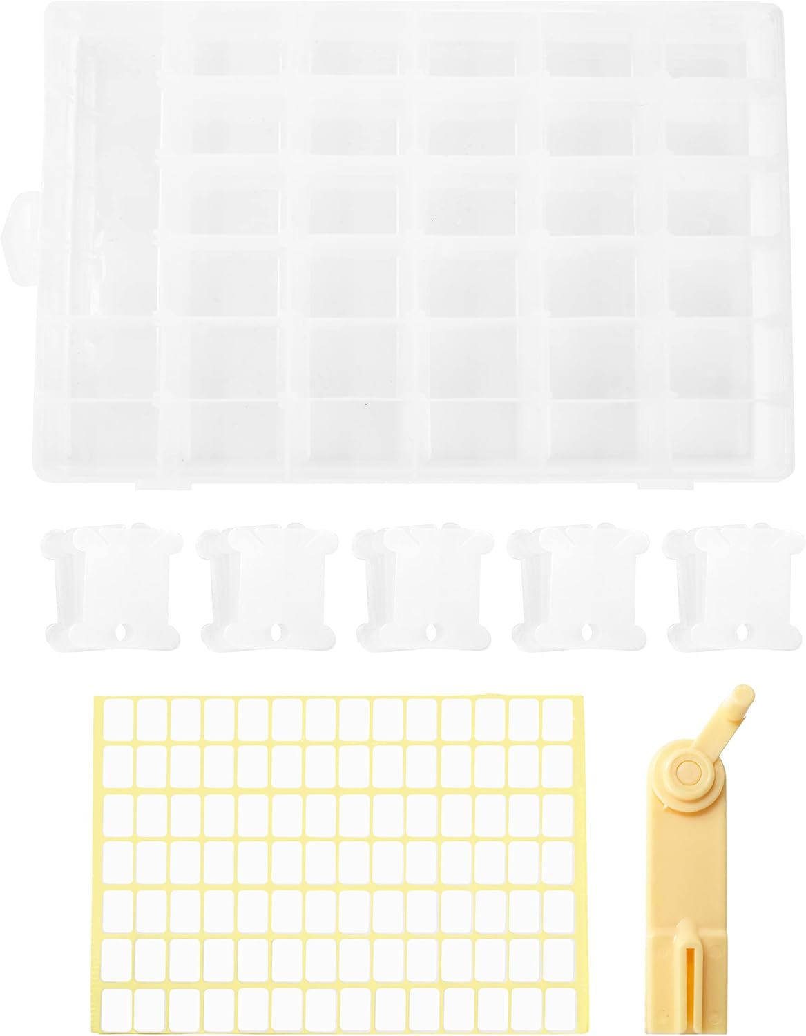Plastic Embroidery Floss Organizer Box with Dividers Bobbin Winder 100 Floss Bobbins 398 Stickers for Embroidery Thread Storage - Cross Stitch Organizer for Floss Storage