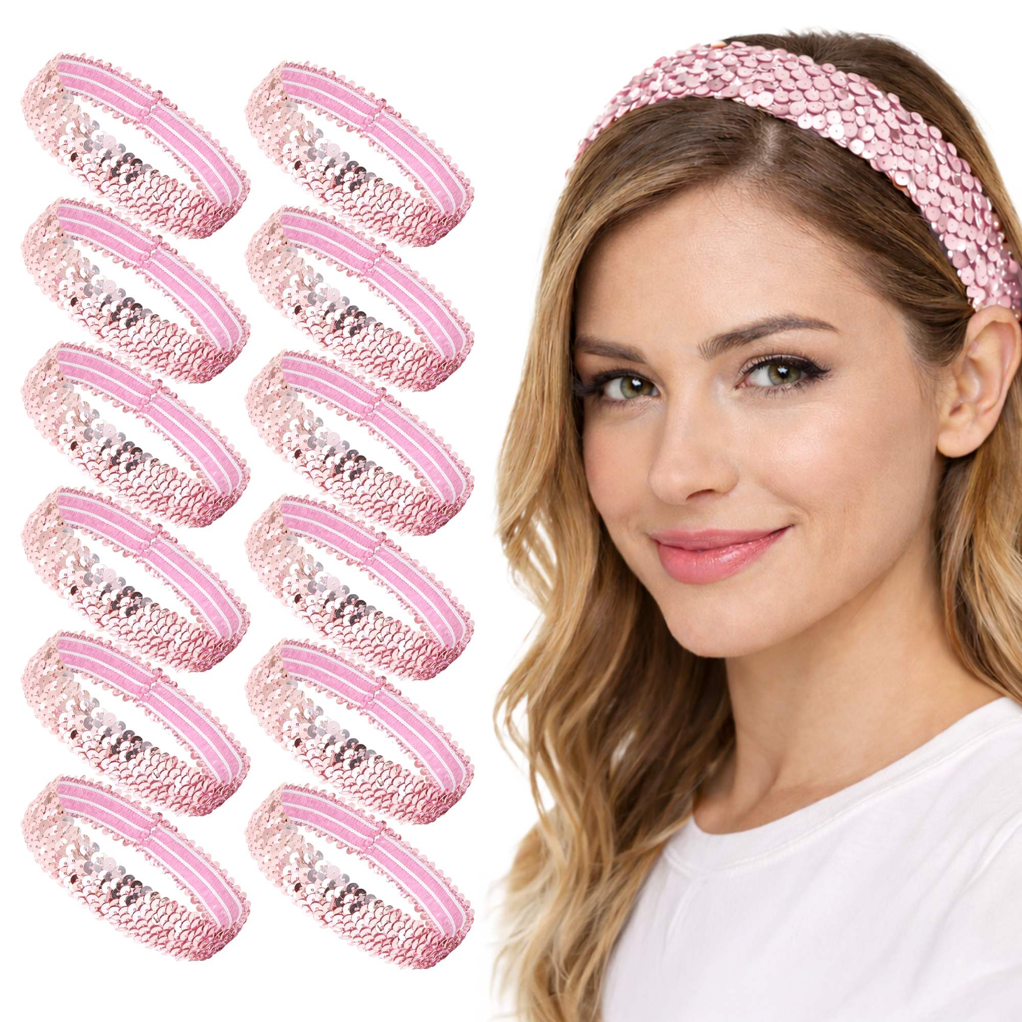 Mandala Crafts Stretch Elastic Sequin Headband, Sparkle Glitter Fashion Head Band 12 Pack Set for Sports, Dance, Party, Women, Girls, Babies