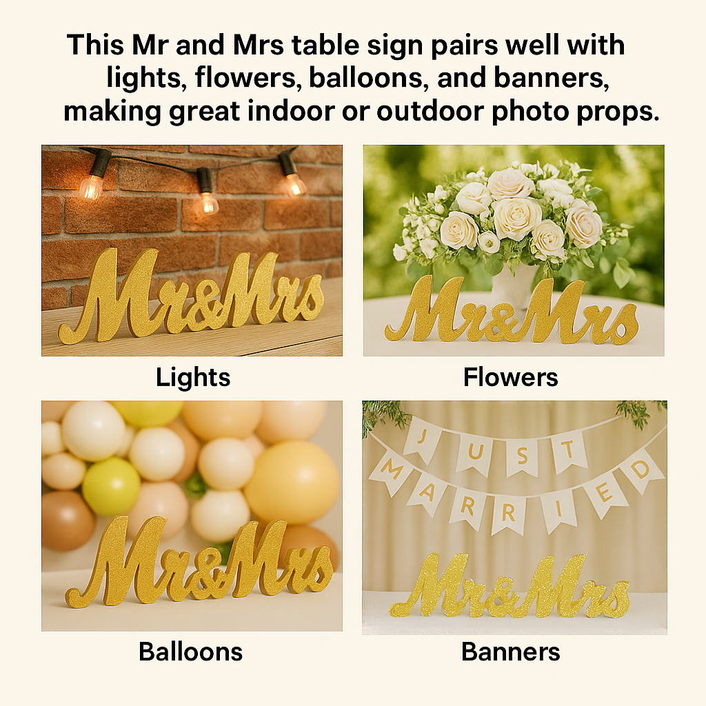 Mr. and Mrs. Sign for Wedding Party Decorations, Sweetheart Table Centerpiece, Photo Prop, Bridal Shower Gift