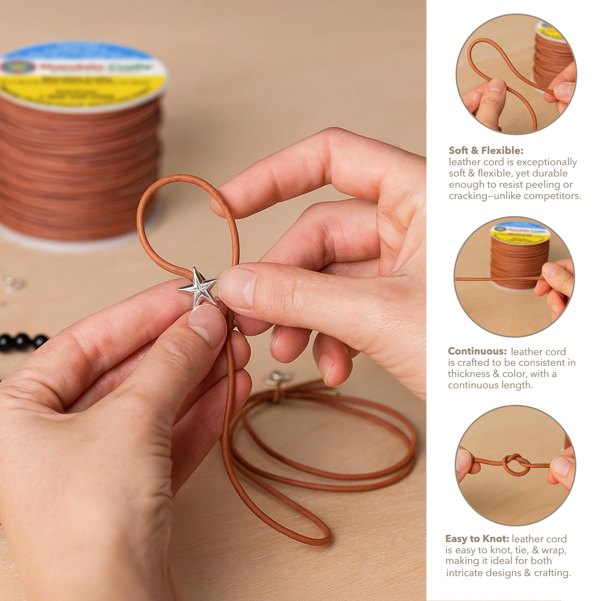 Round Cowhide Genuine Leather String Cord, Natural Rawhide Rope for Jewelry Making, Kumihimo Braiding, Shoelaces