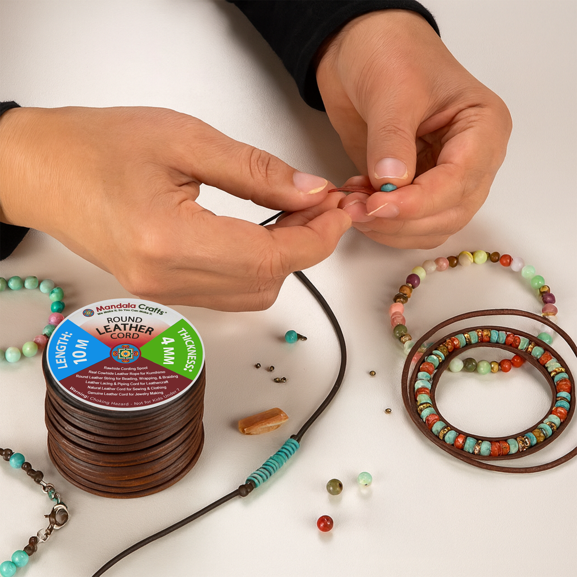 Round Cowhide Genuine Leather String Cord, Natural Rawhide Rope for Jewelry Making, Kumihimo Braiding, Shoelaces