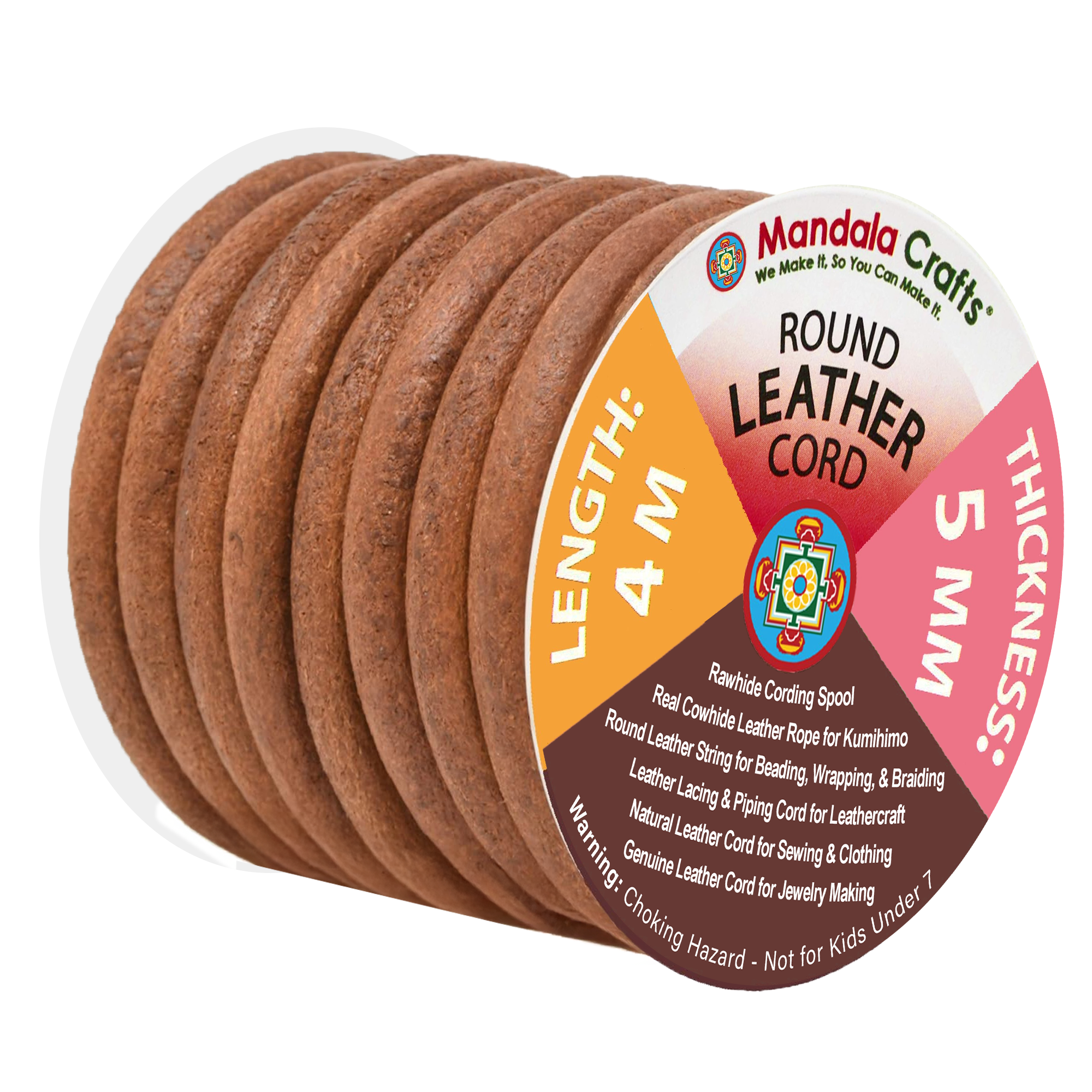 Round Cowhide Genuine Leather String Cord, Natural Rawhide Rope for Jewelry Making, Kumihimo Braiding, Shoelaces