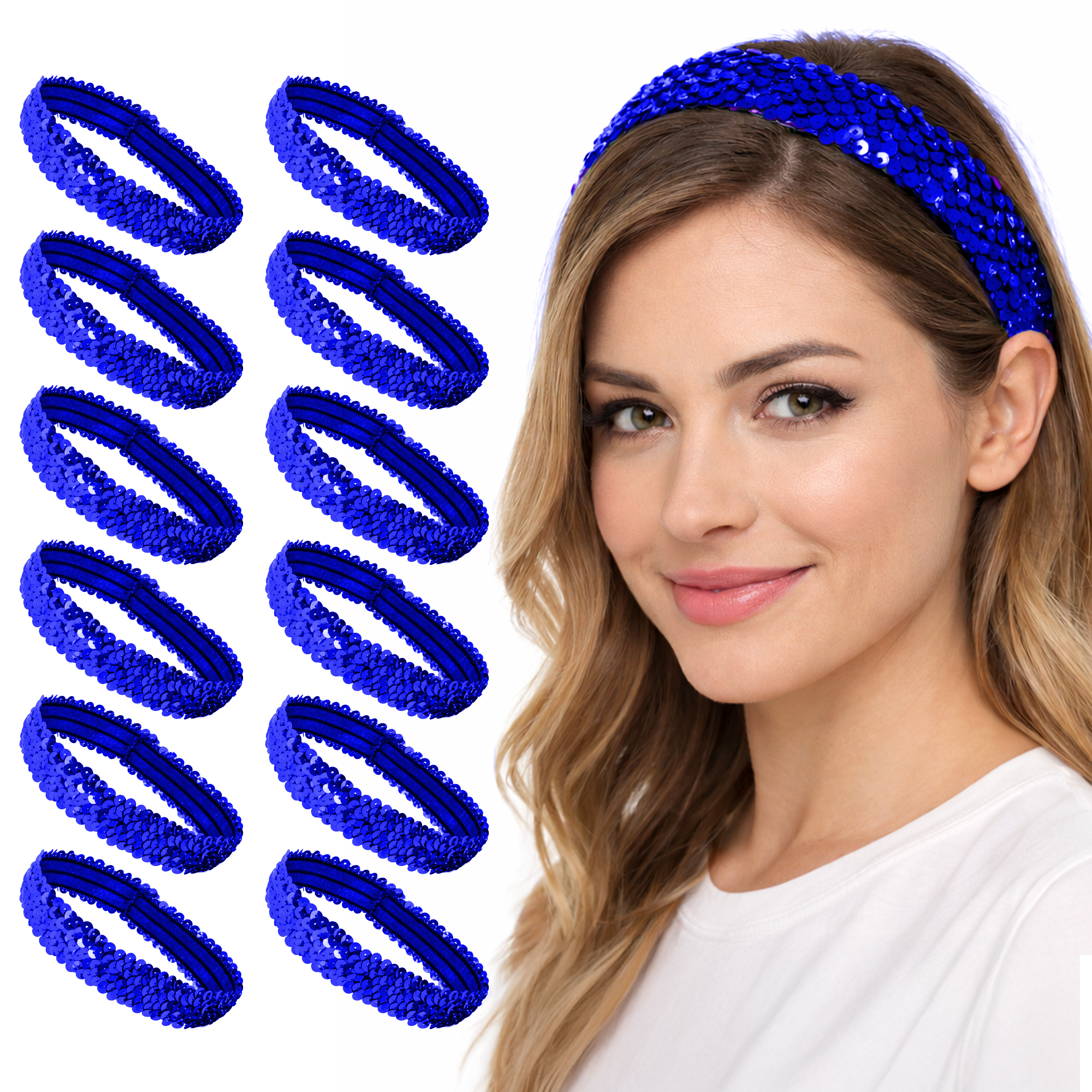 Mandala Crafts Stretch Elastic Sequin Headband, Sparkle Glitter Fashion Head Band 12 Pack Set for Sports, Dance, Party, Women, Girls, Babies