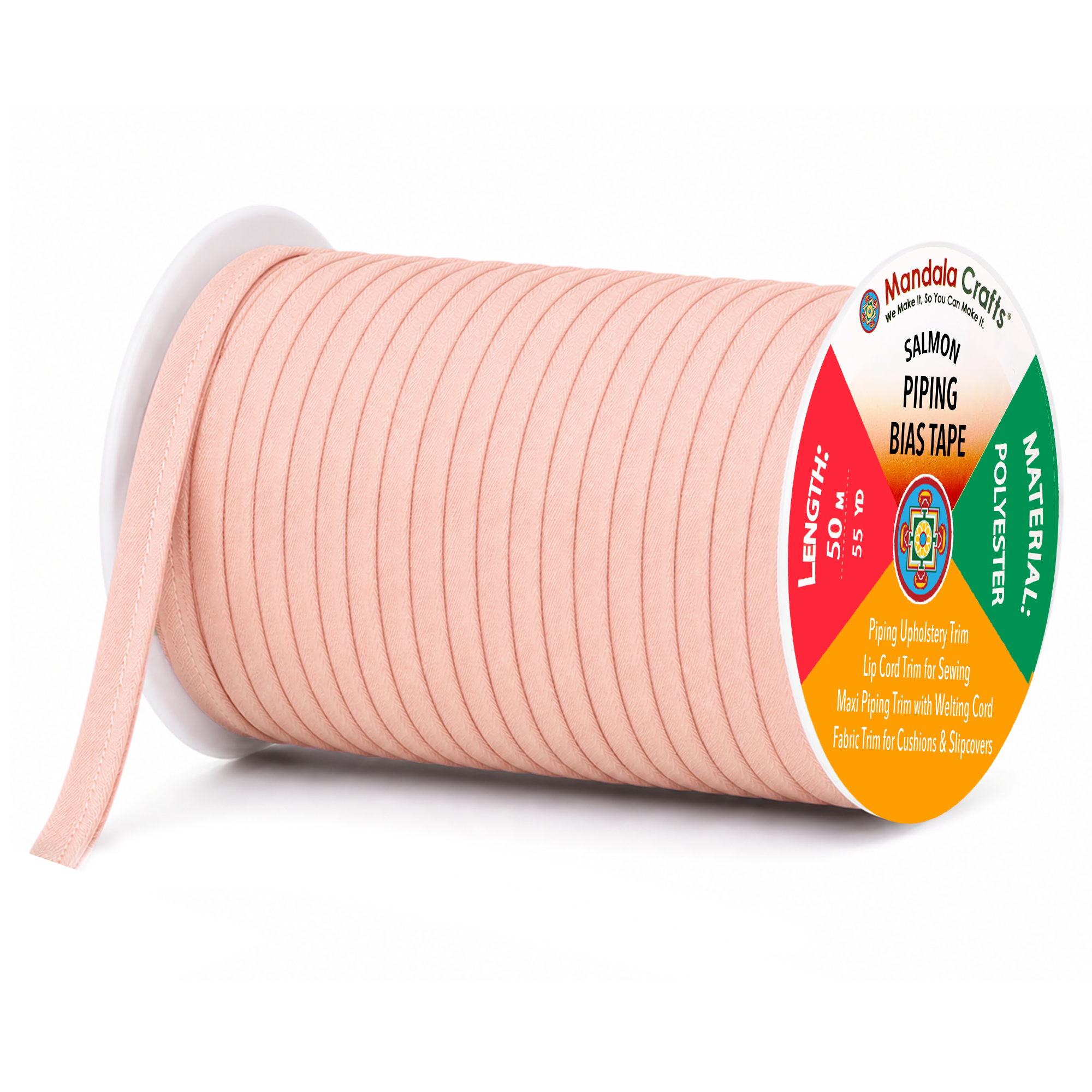 55 Yards Maxi Piping Trim with Welting Cord - 1/2 Inch Maxi Piping Bias Tape for Sewing - Lip Cord Trim by The Yard for Upholstery Trimming