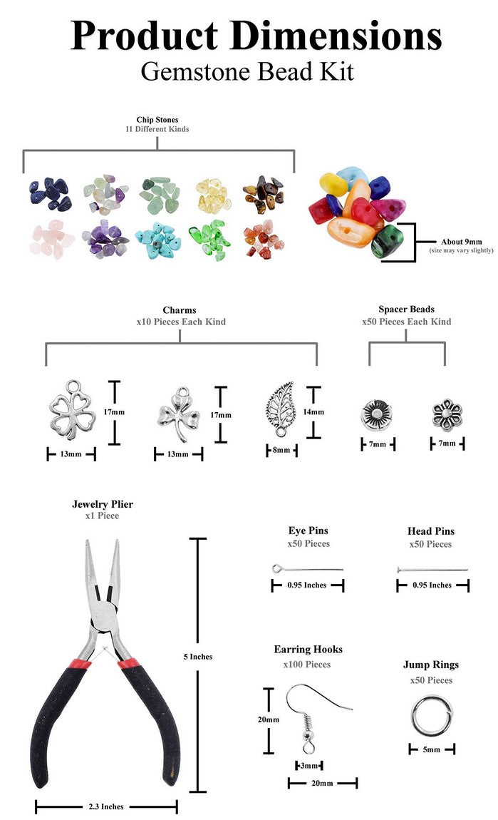 Mandala Crafts Loose Gemstone Beads for Jewelry Making - Crushed Crystal Stone Chips Rock Assortment Beading Kit for Crafts Bracelet Earrings 1043 PCs