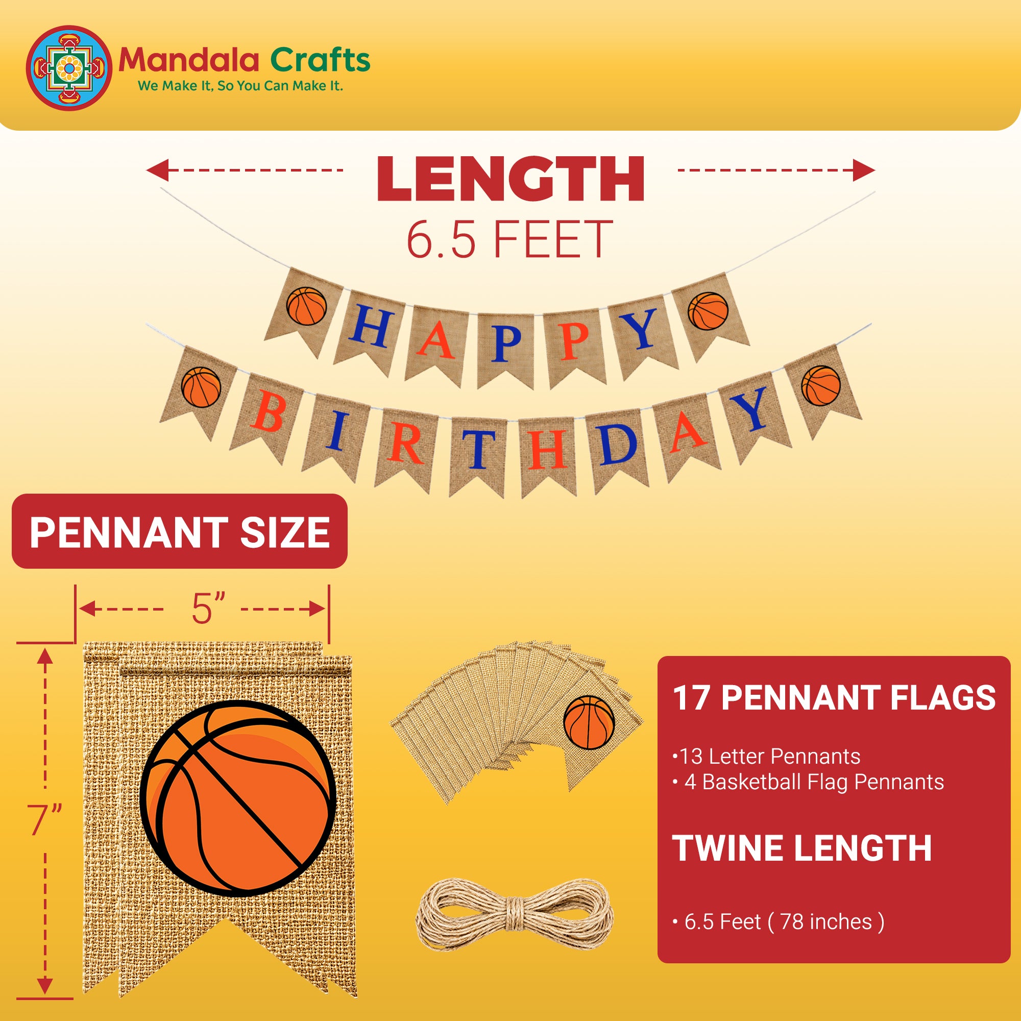 Mandala Crafts Burlap Happy Birthday Banner, Rustic Party Decorations, Jute Sports Theme Birthday Garland Sign for Home, Wall, Mantel & Photo Backdrop