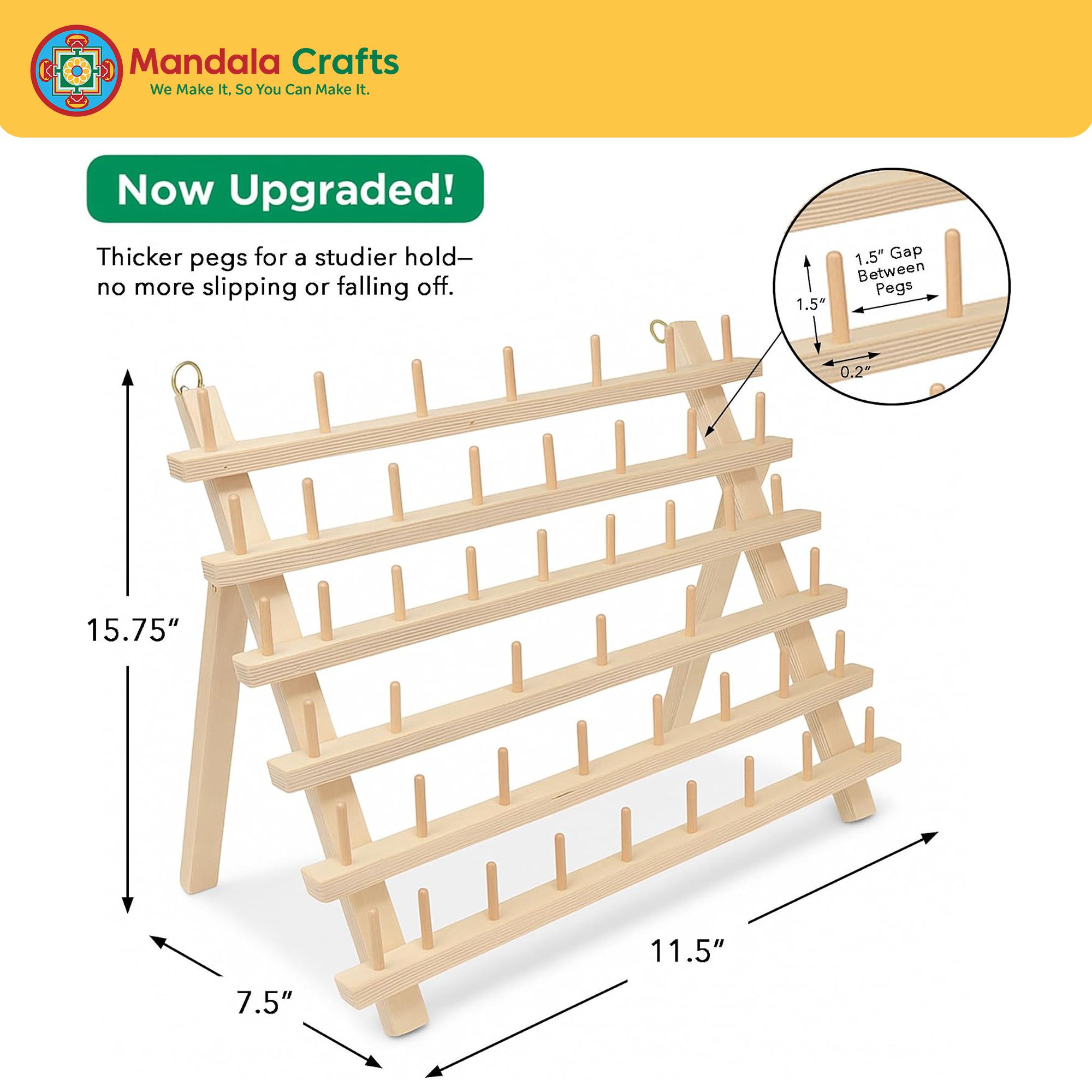 Thread Holder for Spools of Thread, Hair Rack for Braiding Hair, Wooden Organizer Stand for Sewing