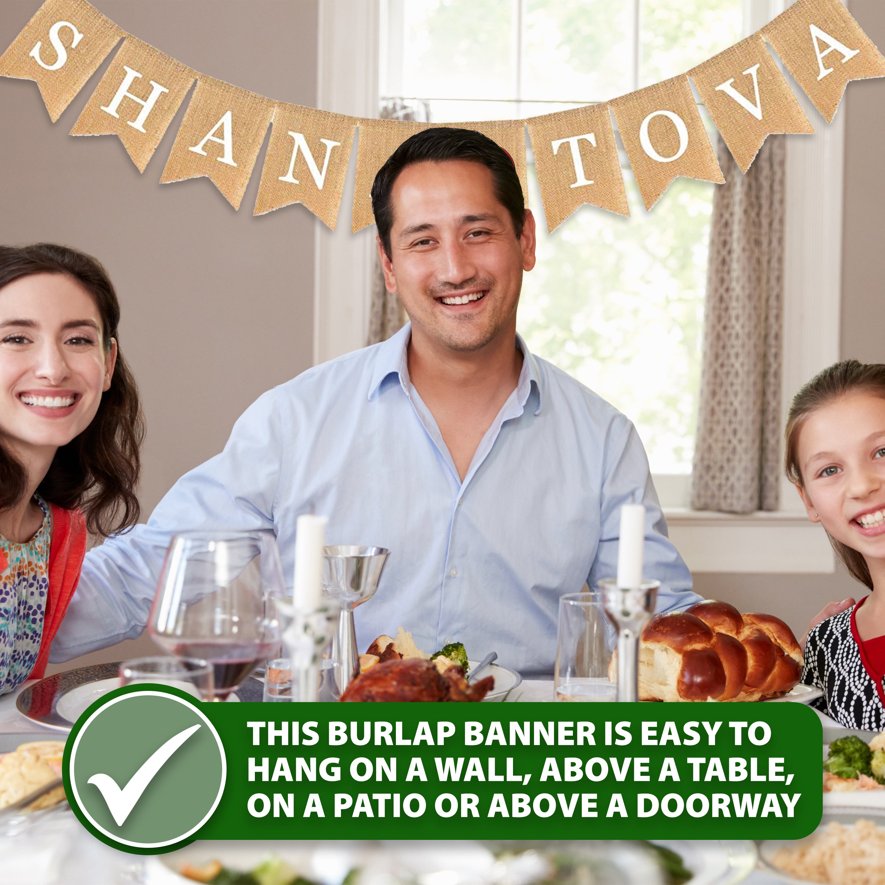 Mandala Crafts Burlap Shana Tova Banner for Rosh Hashanah Decorations - Yom Teruah Shana Tova Garland High Holy Days Jewish New Year Decor