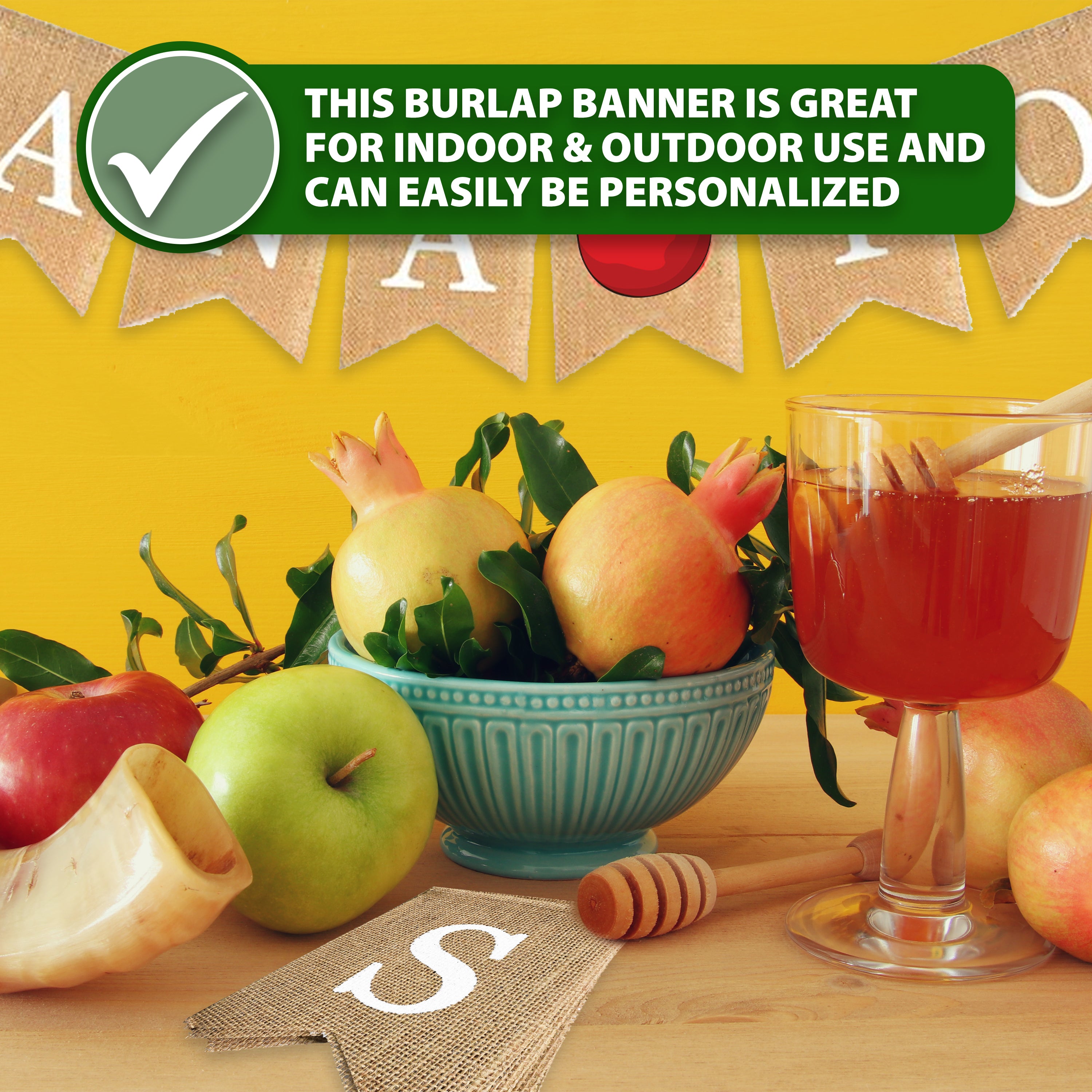 Mandala Crafts Burlap Shana Tova Banner for Rosh Hashanah Decorations - Yom Teruah Shana Tova Garland High Holy Days Jewish New Year Decor