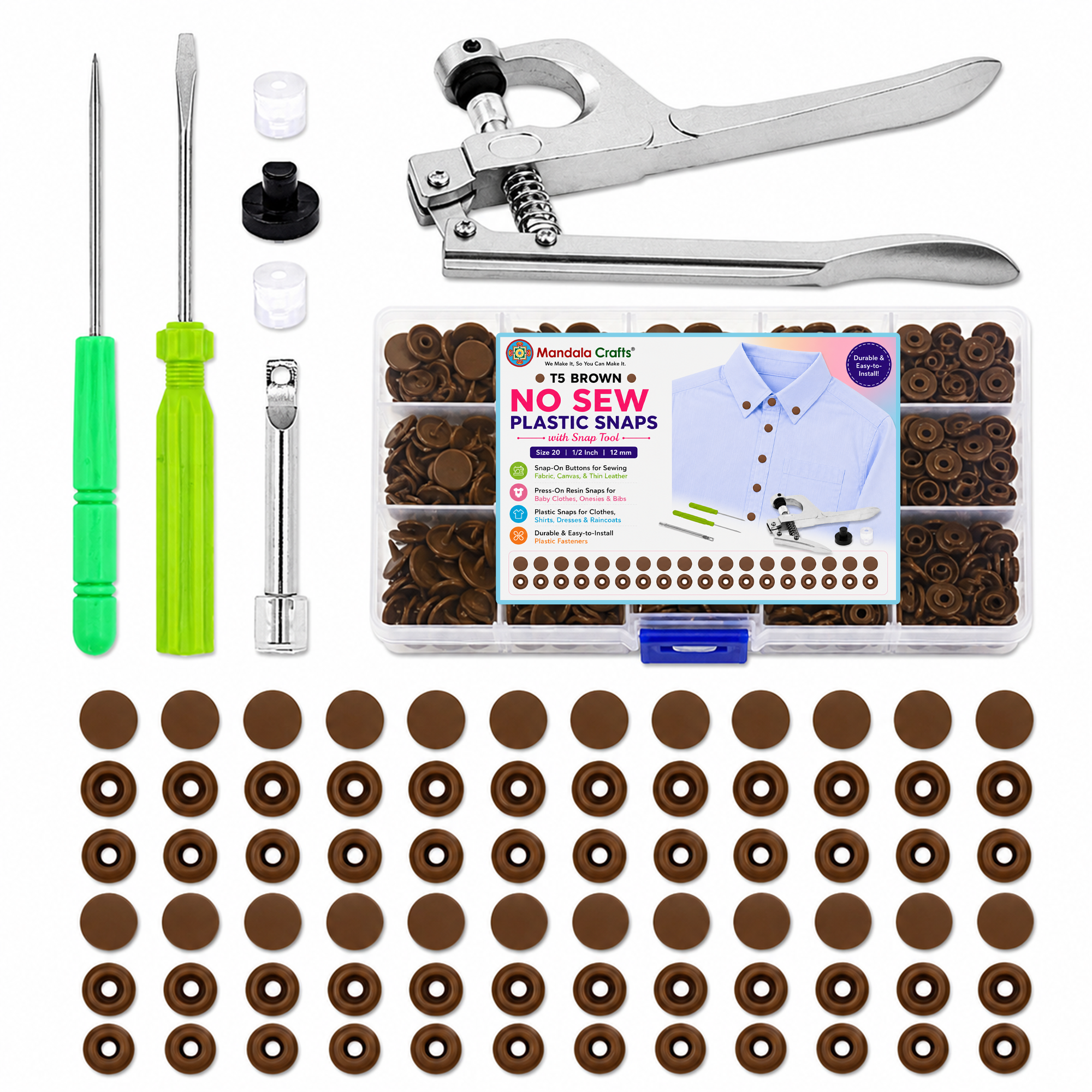 Mandala Crafts Plastic Snaps for Clothing - No-Sew Plastic Snap Buttons - Snap Button Kit - Snap Fastener Kit with Tools for Fabric Sewing Clothes