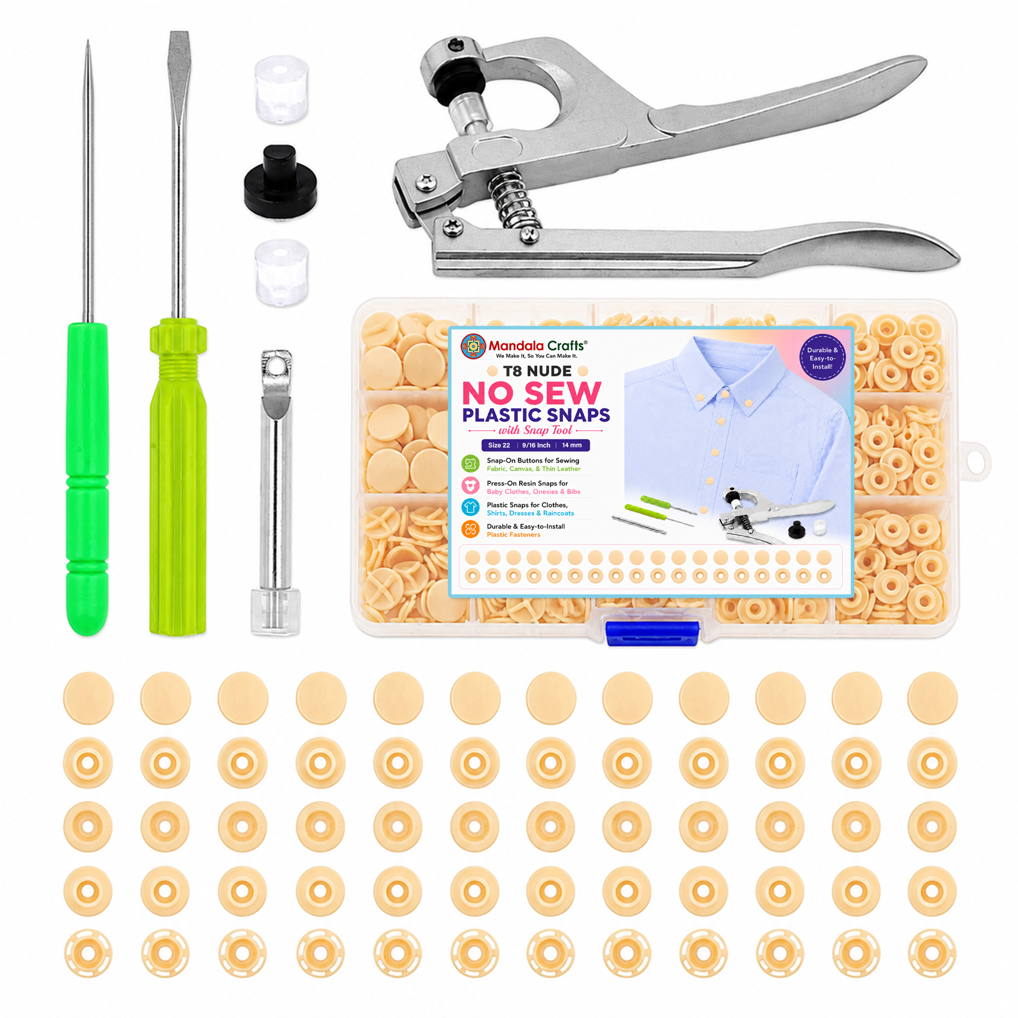 Mandala Crafts Plastic Snaps for Clothing - No-Sew Plastic Snap Buttons - Snap Button Kit - Snap Fastener Kit with Tools for Fabric Sewing Clothes