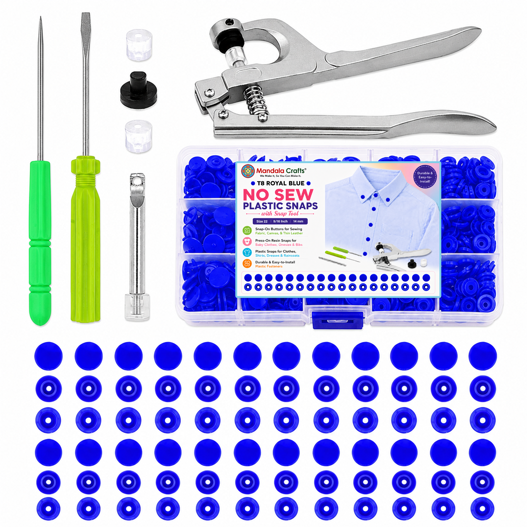 Mandala Crafts Plastic Snaps for Clothing - No-Sew Plastic Snap Buttons - Snap Button Kit - Snap Fastener Kit with Tools for Fabric Sewing Clothes