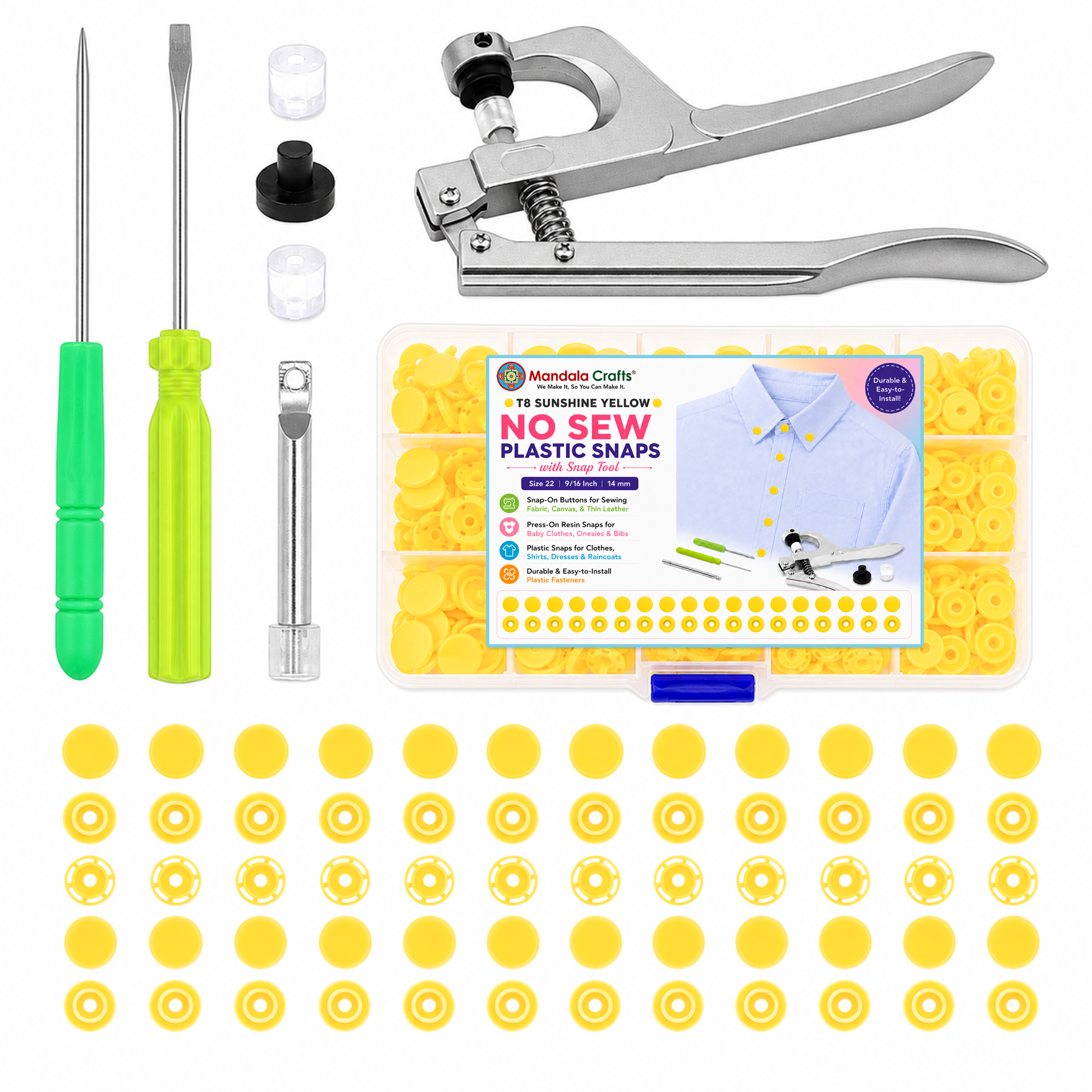 Mandala Crafts Plastic Snaps for Clothing - No-Sew Plastic Snap Buttons - Snap Button Kit - Snap Fastener Kit with Tools for Fabric Sewing Clothes