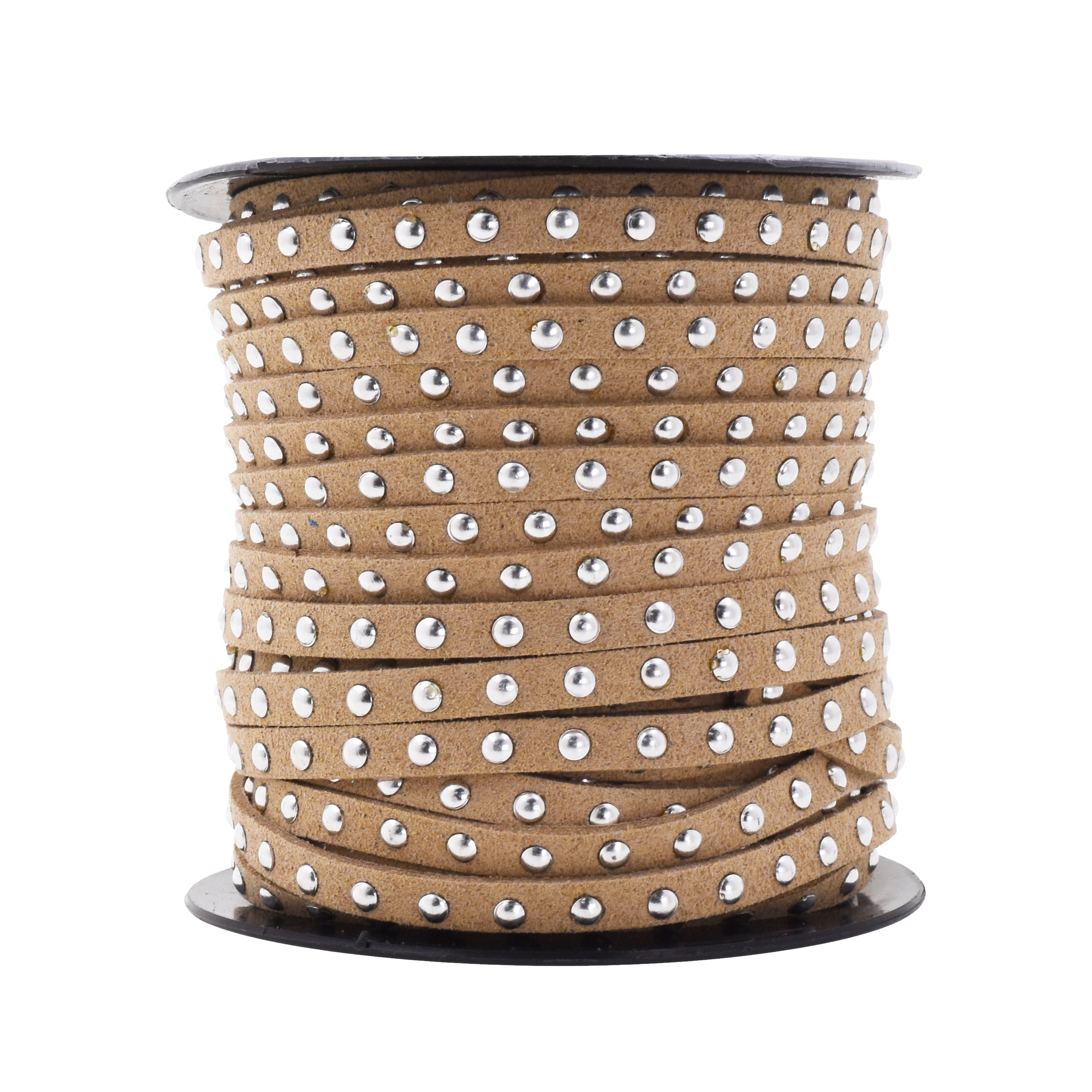 5mm Studded Faux Suede Cord Rope for Jewelry Making - 20 Yards Faux Leather Ribbon - Flat Micro Fiber Leather String Faux Leather Lace with Rivets