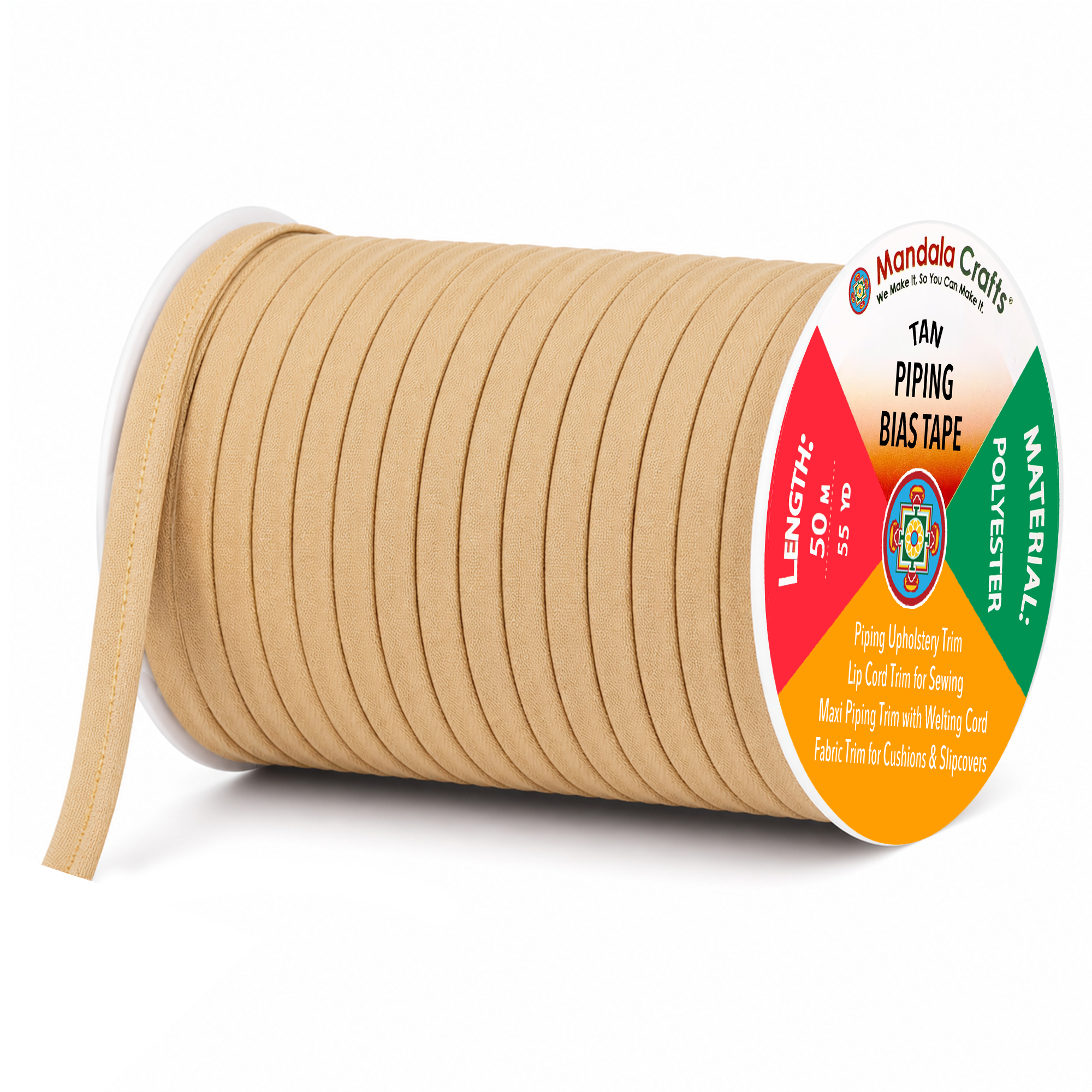 55 Yards Maxi Piping Trim with Welting Cord - 1/2 Inch Maxi Piping Bias Tape for Sewing - Lip Cord Trim by The Yard for Upholstery Trimming