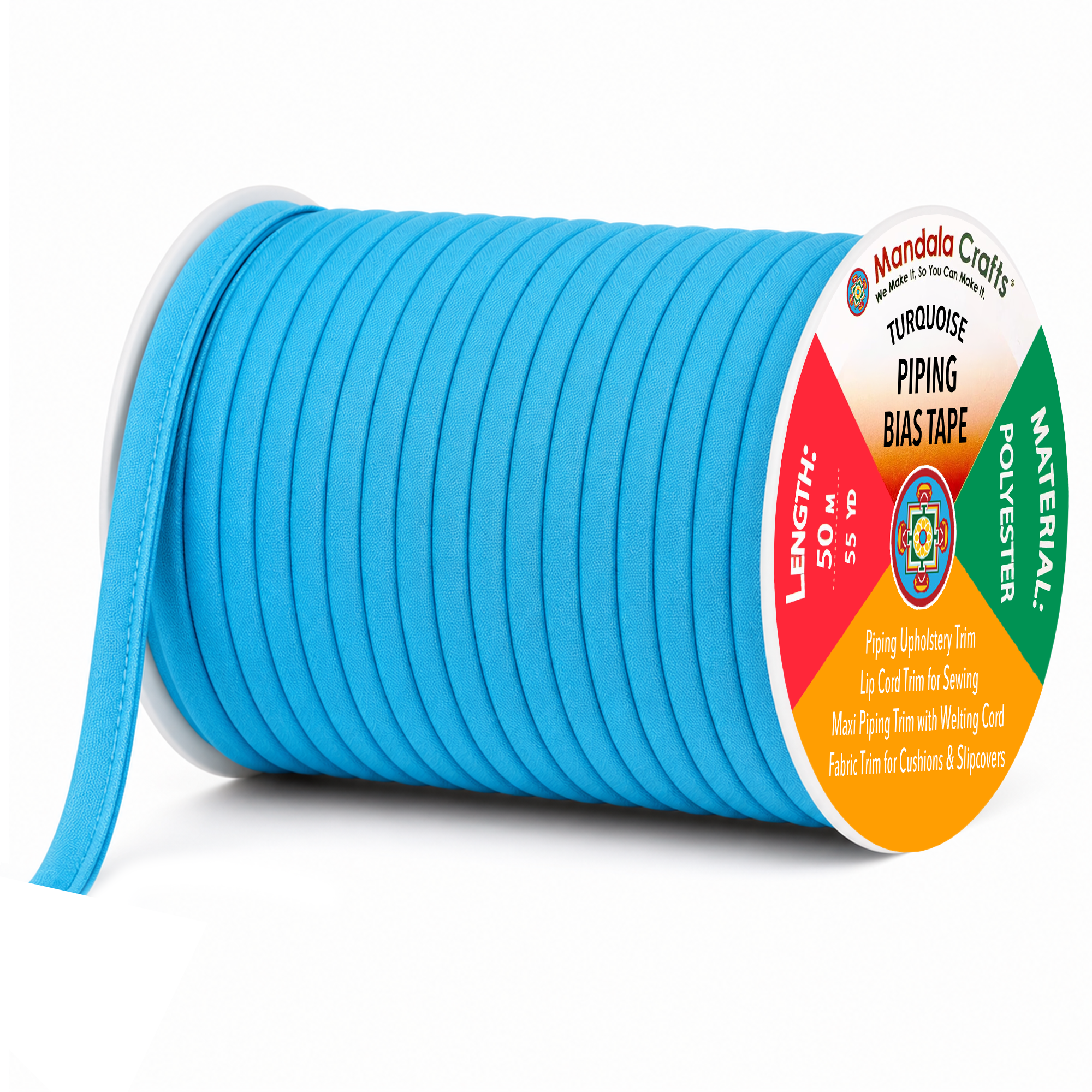 55 Yards Maxi Piping Trim with Welting Cord - 1/2 Inch Maxi Piping Bias Tape for Sewing - Lip Cord Trim by The Yard for Upholstery Trimming