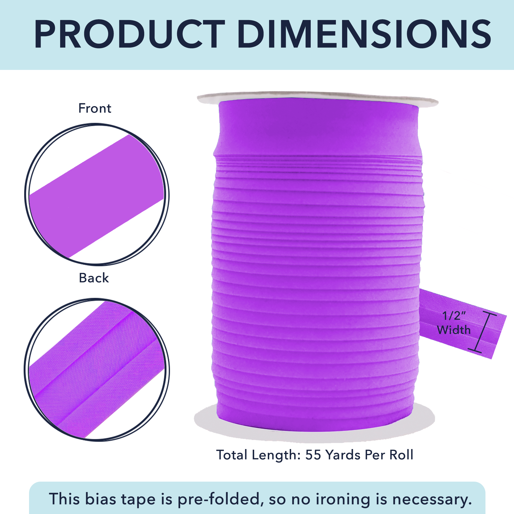 1/2 Inch Fabric Single Fold Bias Tape for Sewing Piping Hemming - 55 Yds Bias Tape Blanket Quilt Bias Binding Tape - Seam Binding Tape