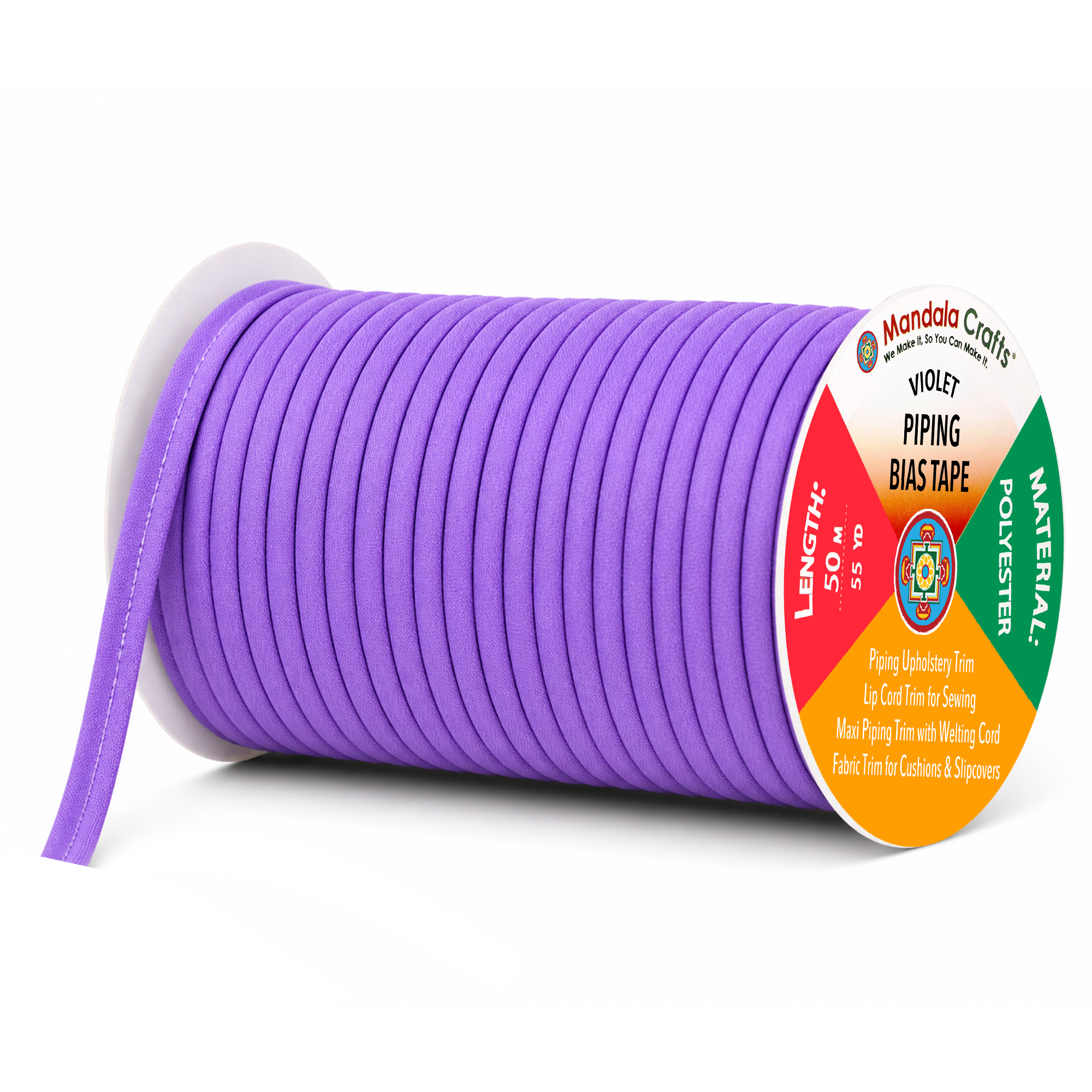 55 Yards Maxi Piping Trim with Welting Cord - 1/2 Inch Maxi Piping Bias Tape for Sewing - Lip Cord Trim by The Yard for Upholstery Trimming