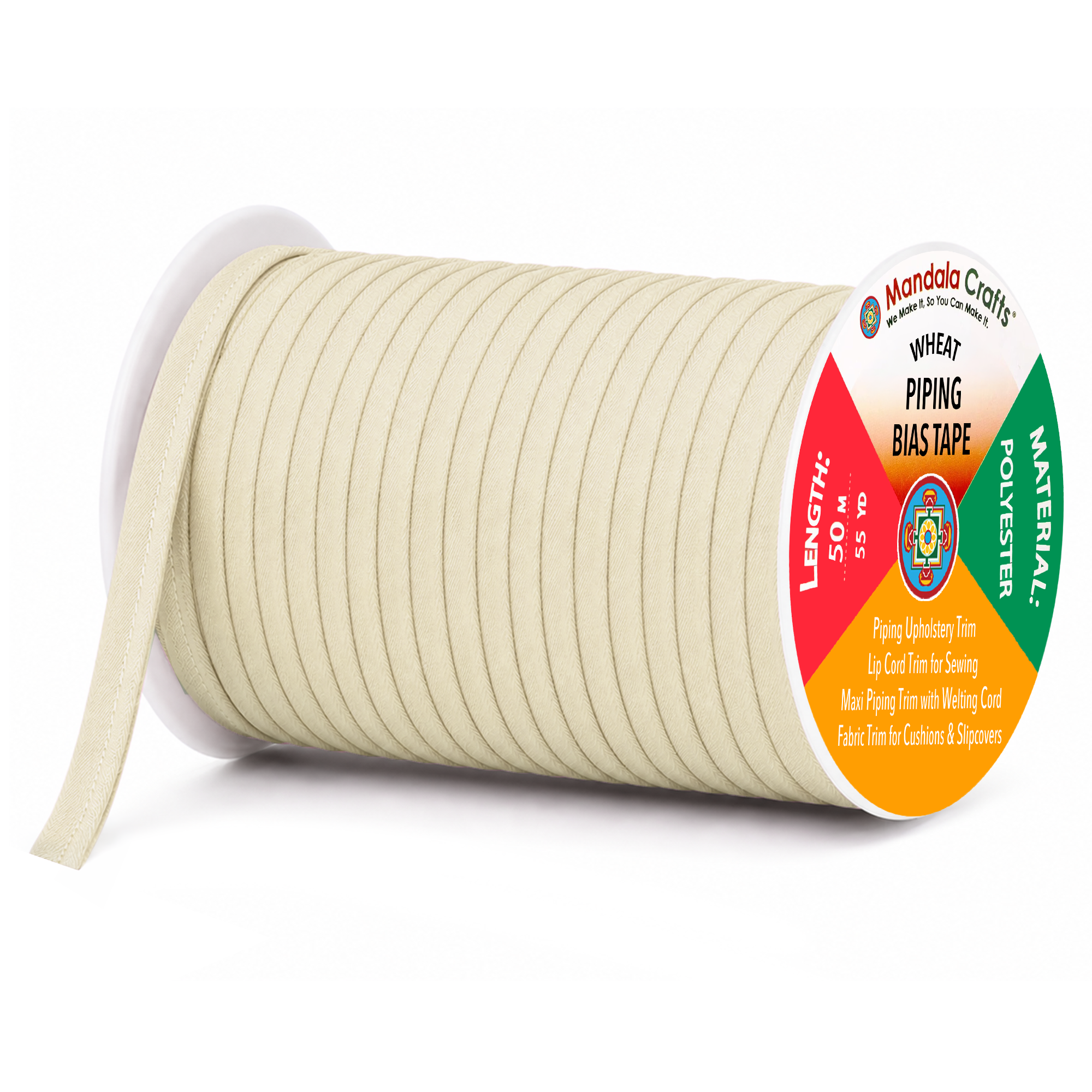 55 Yards Maxi Piping Trim with Welting Cord - 1/2 Inch Maxi Piping Bias Tape for Sewing - Lip Cord Trim by The Yard for Upholstery Trimming