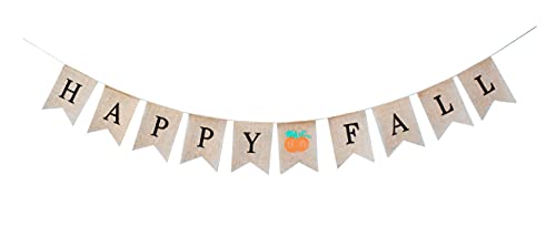 Happy Fall Burlap Banner Sign - Fall Festival Banner Thanksgiving Banner for Fireplace Mantel Happy Fall Decor