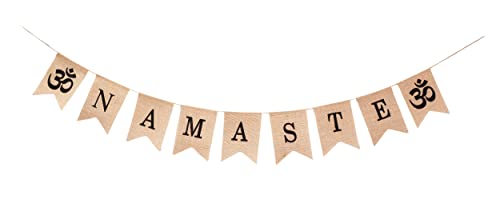 Mandala Crafts Burlap Om Namaste Banner Garland Namaste Decor -Rustic Jute Namaste Hanging Sign Flag Bunting for Namaste Wall Decor Home Decor Yoga