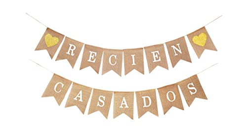 Mandala Crafts Burlap Recien Casados Burlap Banner - Recien Casados Sign Newly Weds Banner Spanish Just Married Banner for Wedding Party Backdrop