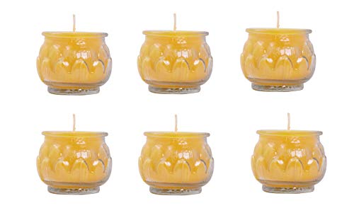 Tibetan Tealight Vanaspati Ghee Butter Lamp Candle Set for Meditation, Ceremonies, Rituals, Altars, Diwali (Lotus Glass Jar)