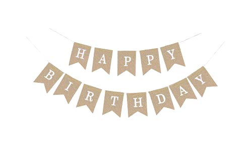 Happy Birthday Burlap Banner Garland Bunting Pendant Flag for Rustic Birthday Decorations -Boho Burlap Birthday Banner for Adults