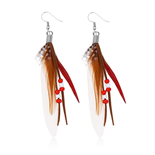 Mudra Crafts Boho Feather Earrings for Women - Bohemian Earrings - Lightweight Feather Dangle Earrings Hippie Earrings for Women Girls