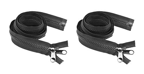 #5 Heavy Duty Zipper Separating Plastic Zipper with Double Pull Tab Slider for Sewing Sleeping Bag Boat Cover Trampoline Dog Bag Tent by Mandala Crafts 2 PCs