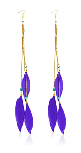 Mudra Crafts Boho Feather Earrings for Women - Bohemian Earrings - Lightweight Feather Dangle Earrings Hippie Earrings for Women Girls