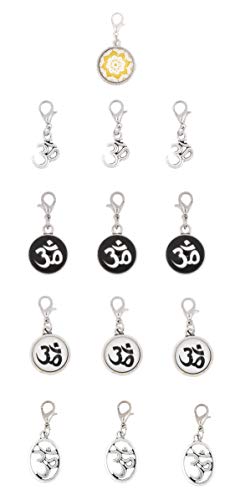 Mandala Crafts Clip On Charms with Lobster Clasp for Bracelet, Necklace, DIY Jewelry Making; Silver Tone, 12 Assorted PCs (Om Sign)
