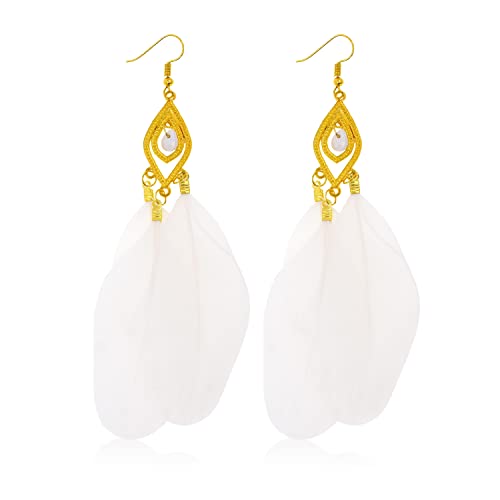 Mudra Crafts Boho Feather Earrings for Women - Bohemian Earrings - Lightweight Feather Dangle Earrings Hippie Earrings for Women Girls