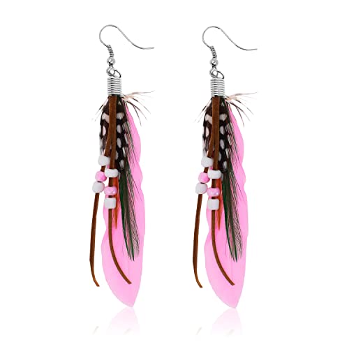 Mudra Crafts Boho Feather Earrings for Women - Bohemian Earrings - Lightweight Feather Dangle Earrings Hippie Earrings for Women Girls
