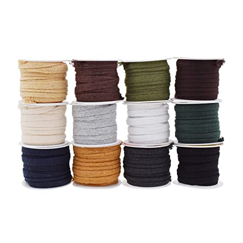 OLYCRAFT 12pcs 65.6 Yards Flat Drawstring Cord Drawstring Cotton Draw Cord  Flat Drawstring Cord Replacement Cotton Cords with Plastic Spools for DIY