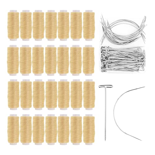 Hair Needle and Thread Kit for Sewing Hair – 70 C Needles T Pins 24 Roll  Hair Weaving Thread for Hair Sew In Extension Wig Weft