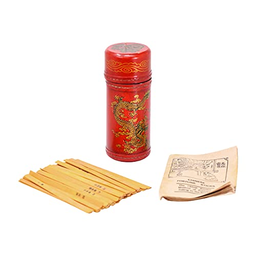 Chinese Fortune Sticks in English Chinese – Kau Chim Sticks - Chinese Fortune Telling Sticks with Book Chien Tung in Leather Box for Fortune Telling Games