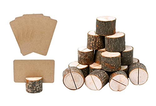 Wood Place Card Holders for Table Wooden Card Holder for Wedding Gift Table Photos Name Tags - 20 Rustic Wood Table Number Holders 30 Cards