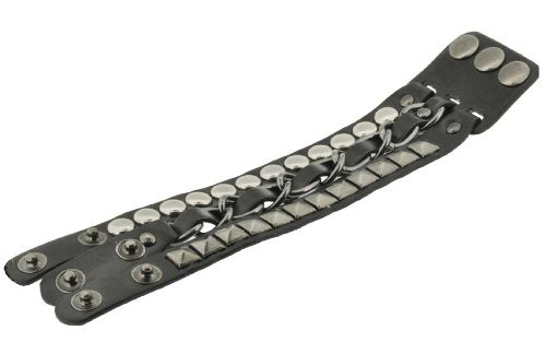 Leather Biker Bracelet for Men Women - Punk Bracelet for Men Women - Black Gothic Bracelet Layered Punk Studded Bracelet with Metal Chain
