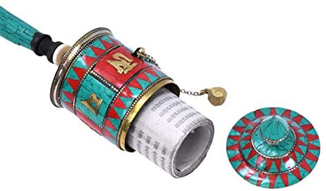 Hand Held Tibet Prayer Wheel with Om Mani Padme Hum Stone Inlay